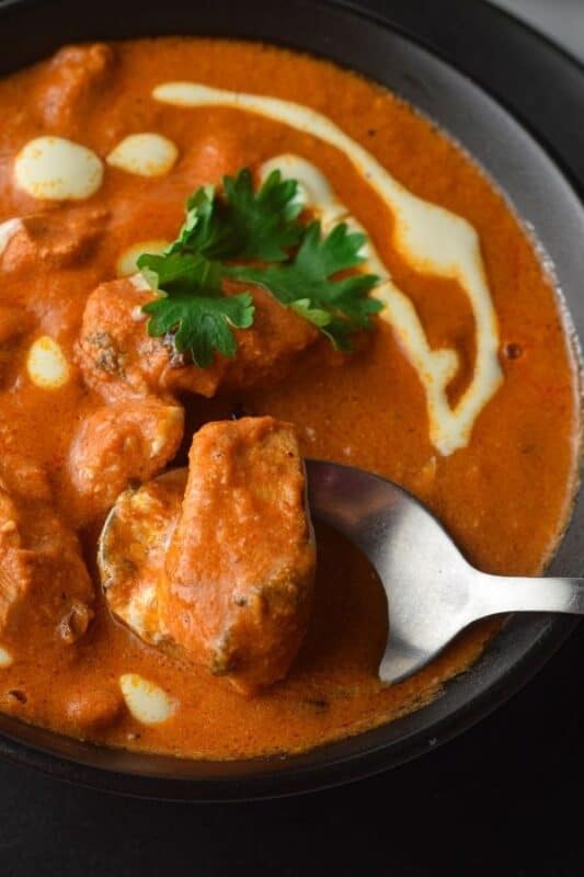 spoonful of instant pot butter chicken.