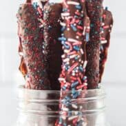 jar of chocolate dipped pretzels