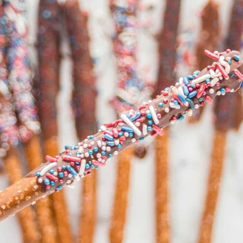 Fourth of July Chocolate Dipped Pretzel Rods