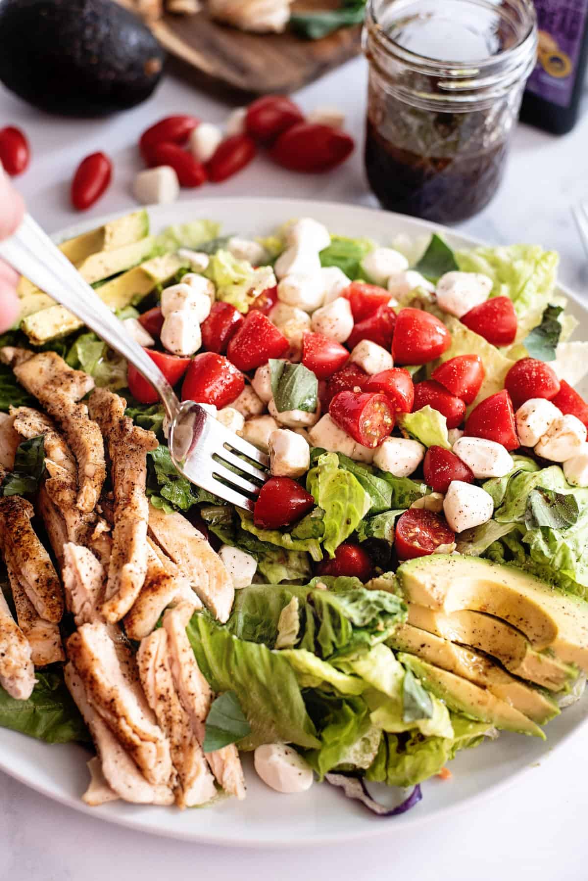 caprese salad with avocado chicken balsamic dressing