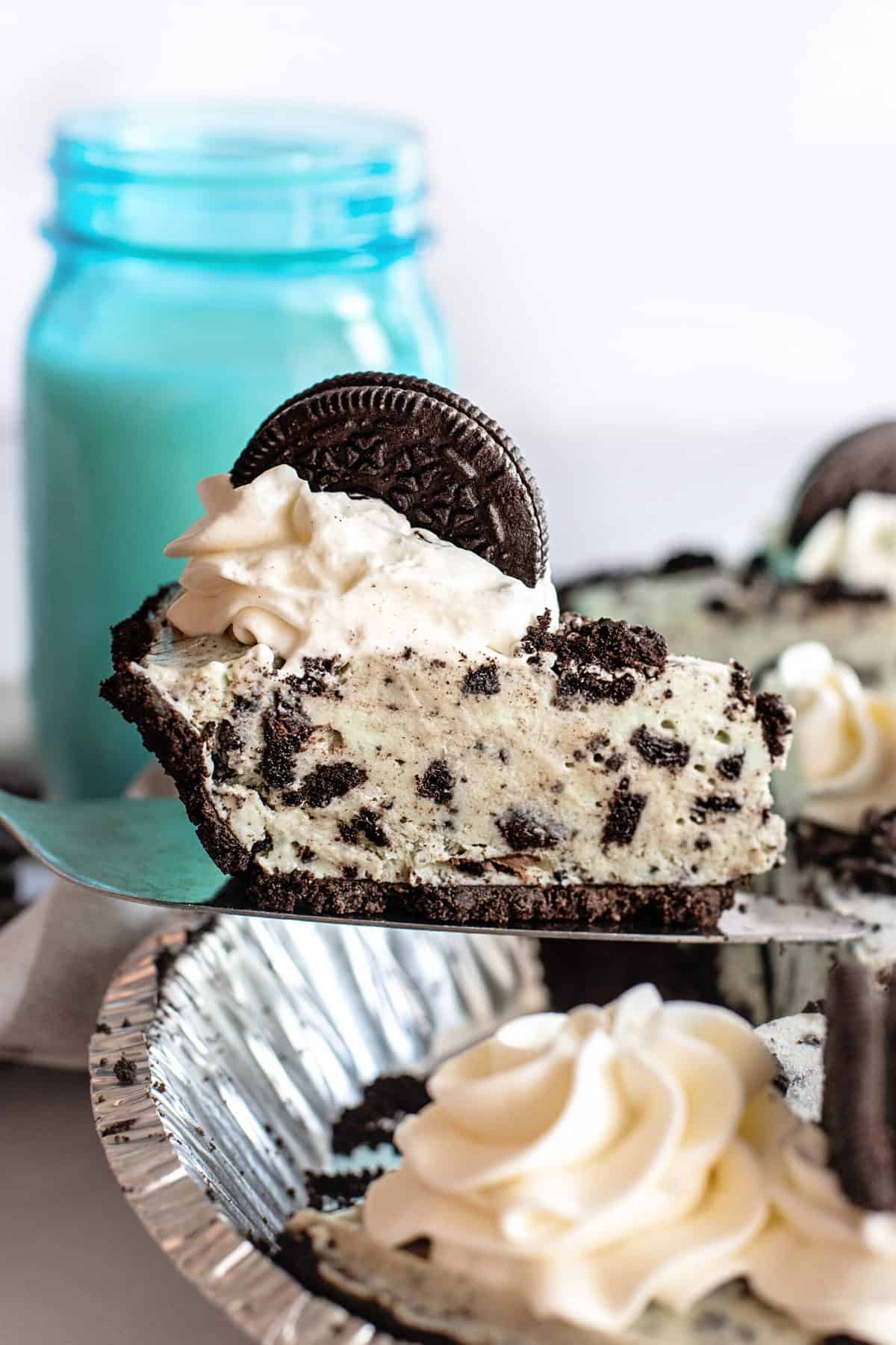 Slice of Oreo ice cream pie