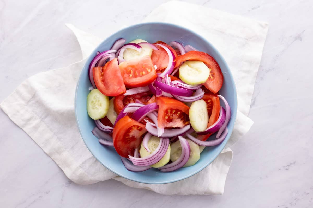 Tomato, onion, and cucumber salad