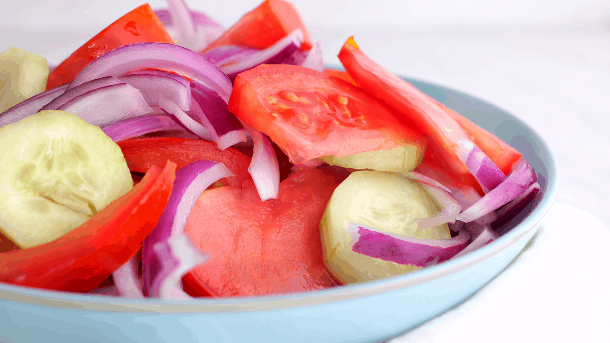 Tomato, onion, and cucumber salad