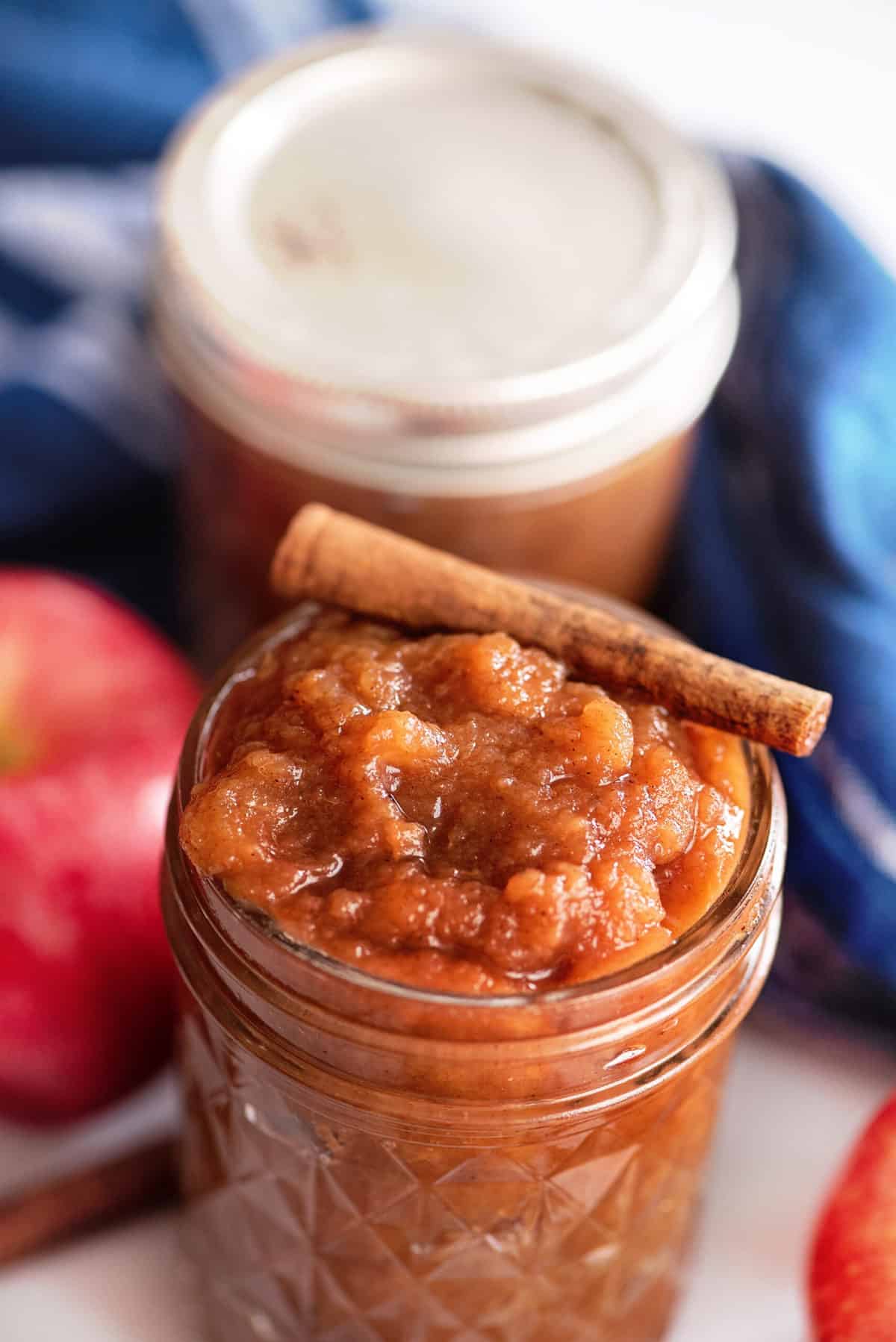 Homemade cinnamon applesauce in jar