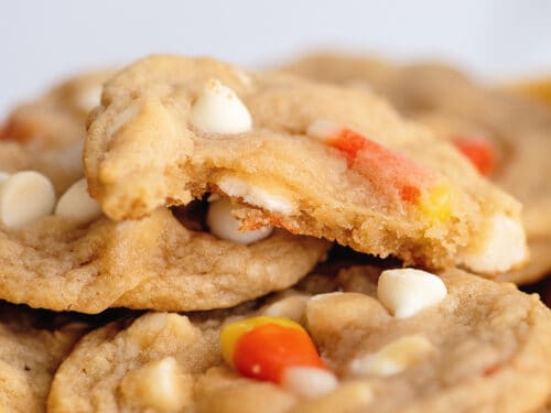 Bite out of candy corn cookie