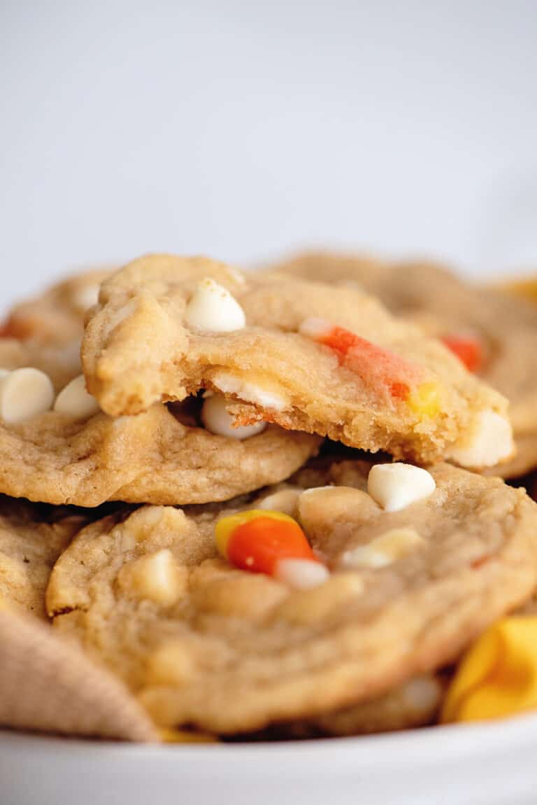 Bite out of candy corn cookie
