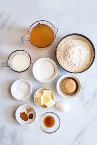 Ingredients for baked apple cider donut recipe.