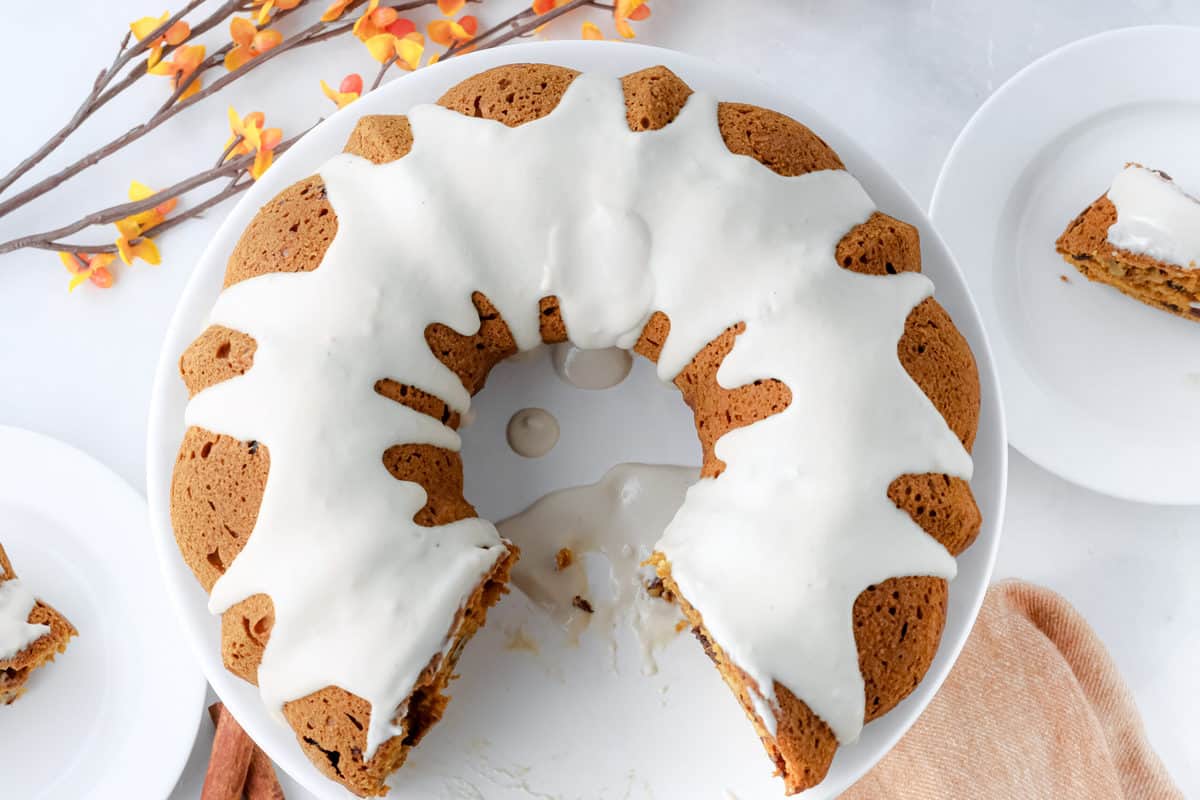 Slice taken out of sweet potato cake.