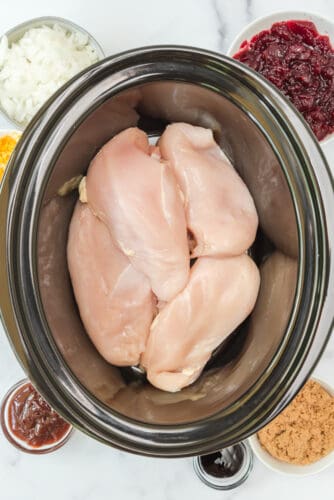 Place chicken breasts in crockpot.