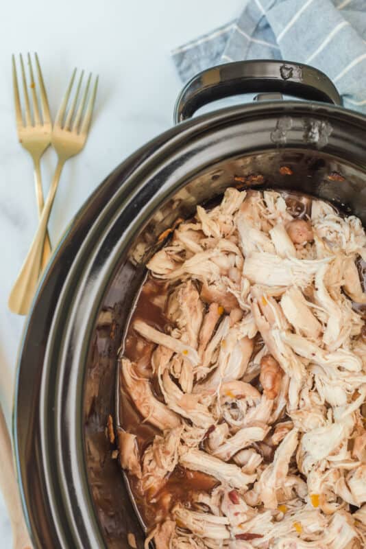 shred chicken with forks within 30 mins of time