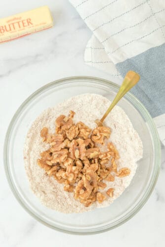 Add walnuts to ingredients and mix well.