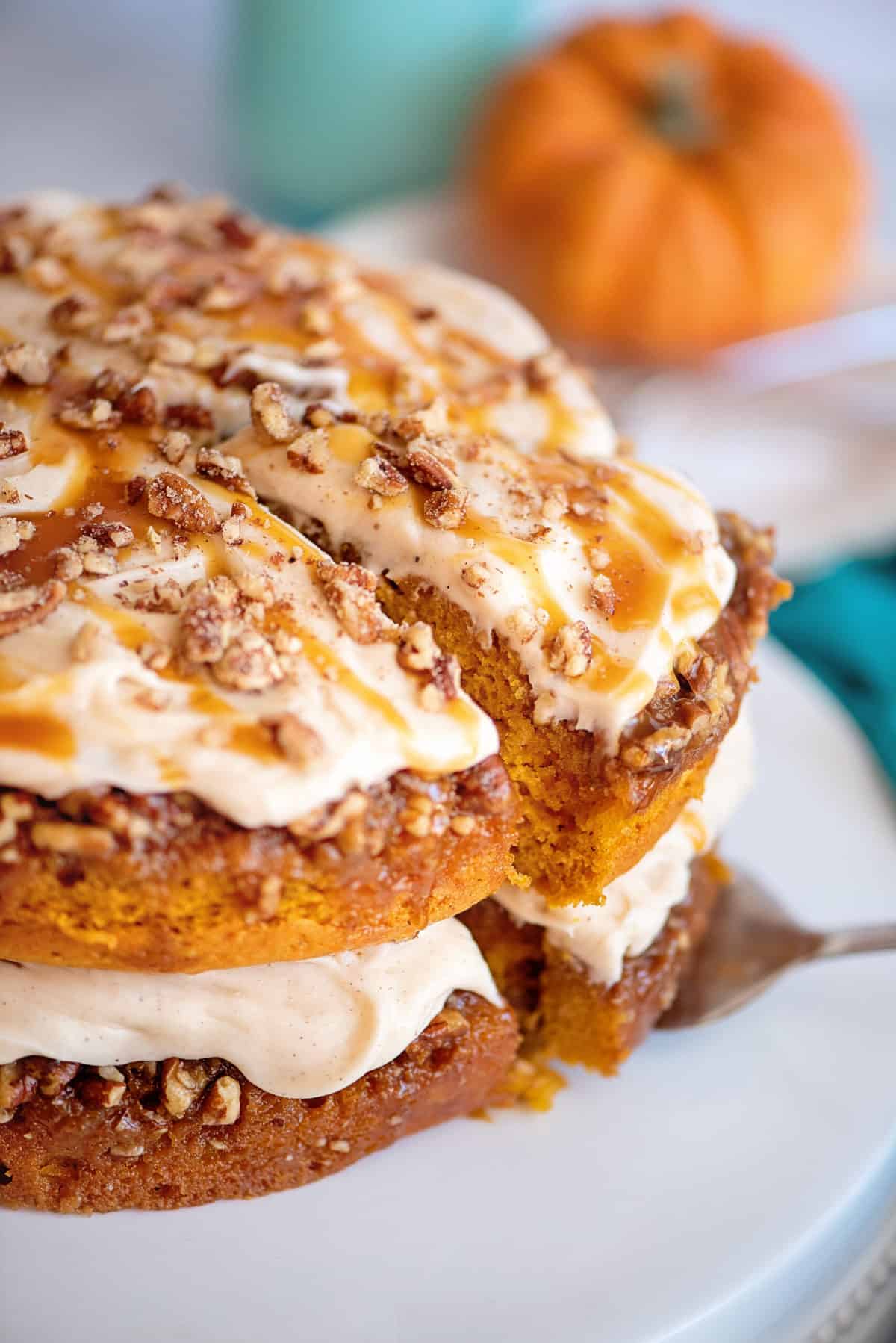 Slice of pumpkin praline cake.