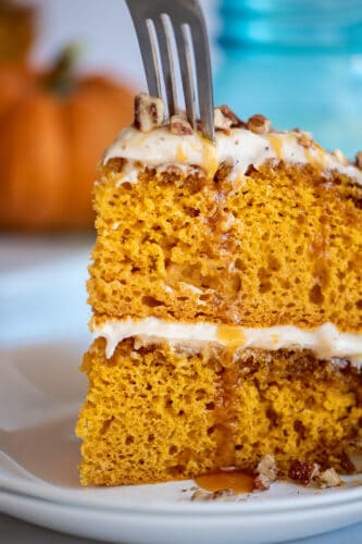 Slice of pumpkin praline cake.