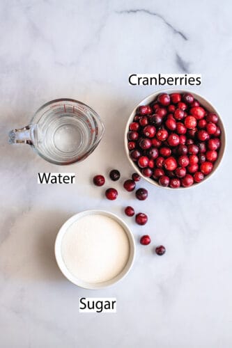 Ingredients for sugared cranberries.