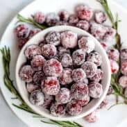 Bowl of sugared cranberries.