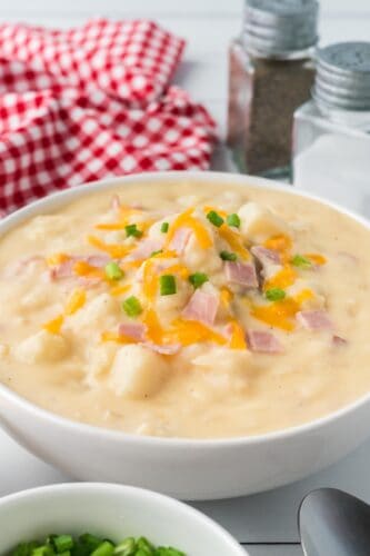 Bowl of loaded potato soup.