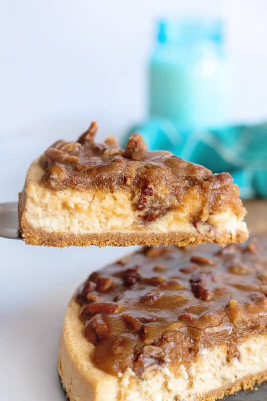 slice of pecan pie cheesecake