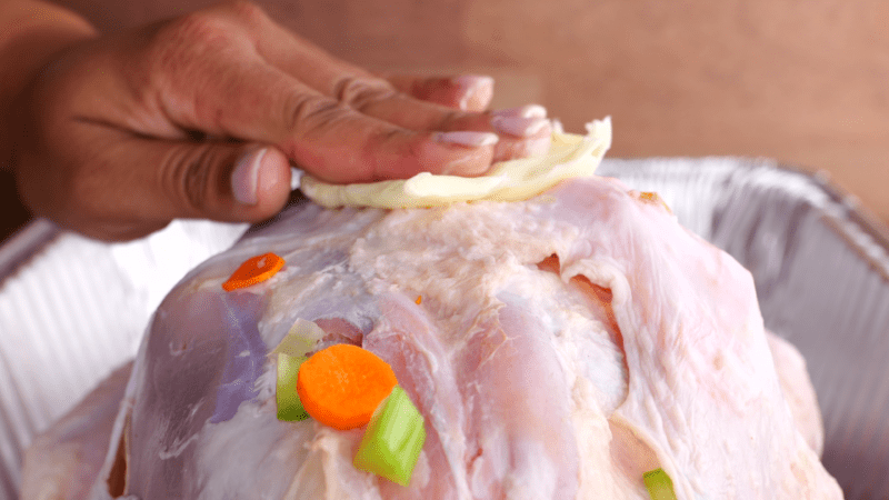 Rub turkey with butter.