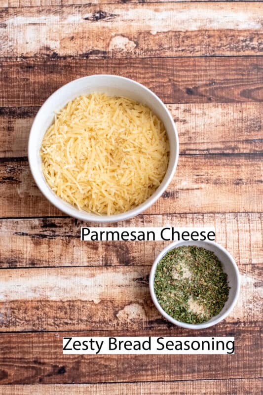 Labeled recipe ingredients for parmesan crisps.