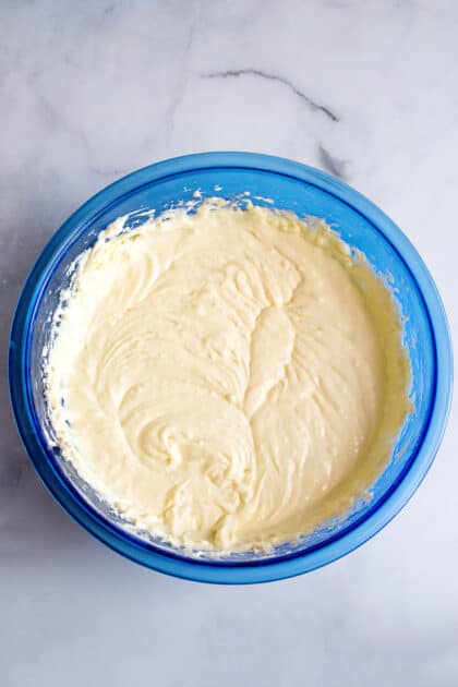 Beat cheesecake batter until smooth.
