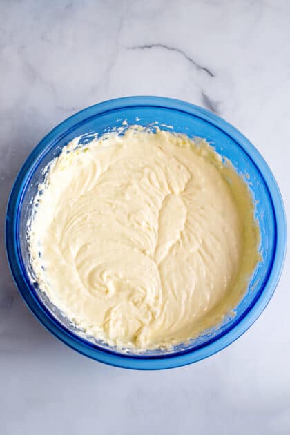 Beat cheesecake batter until smooth.
