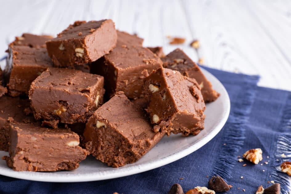 Plate of my chocolate fudge recipe.