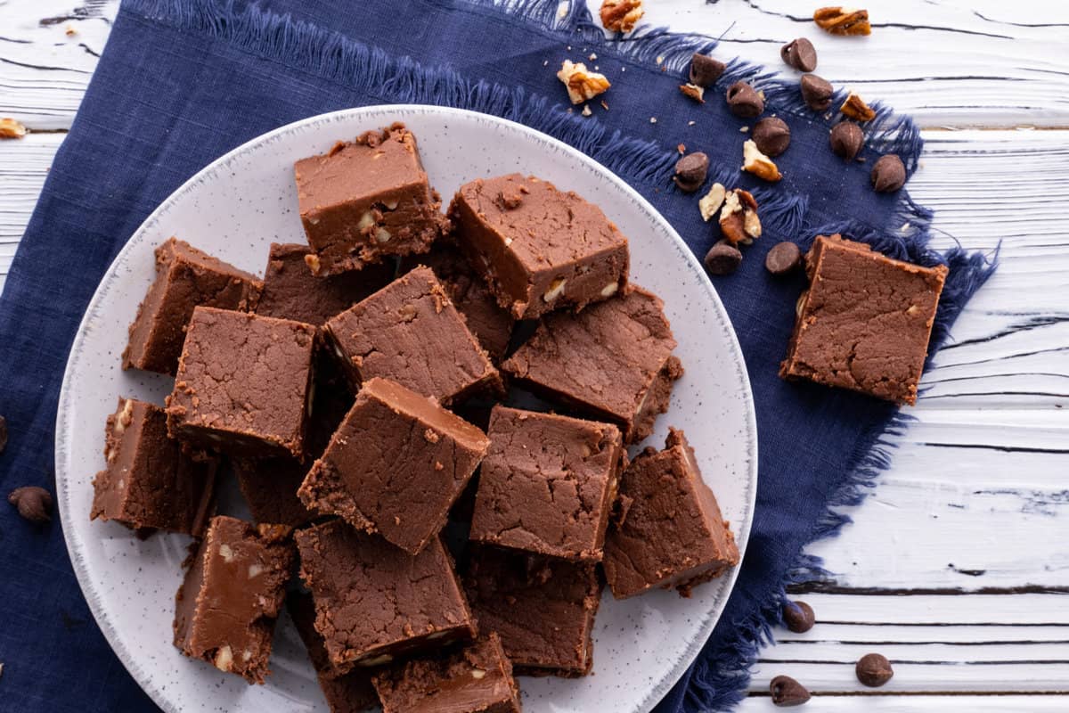 Plate of my chocolate fudge recipe.