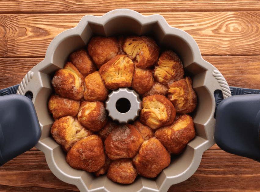Baked monkey bread made with biscuits.