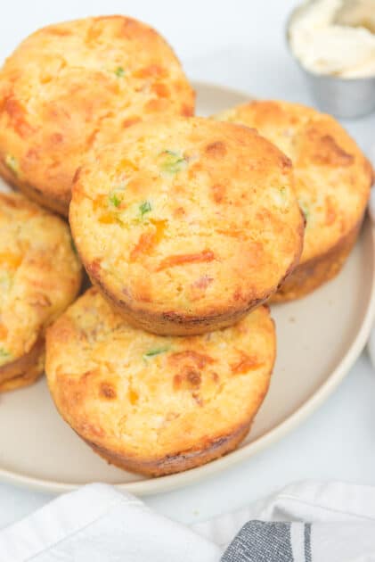 Stack of Jalapeño cornbread muffins.