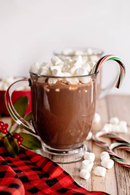 Glass of stovetop hot chocolate (Valentines Day recipes).