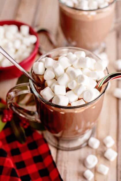 Glass of stovetop hot chocolate.