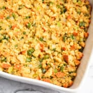 Close-up of southern cornbread dressing.