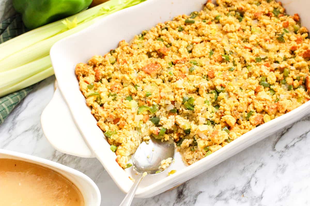 Southern cornbread dressing (recipes with Jiffy cornbread).