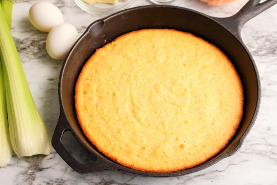 Cook cornbread according to package instructions.