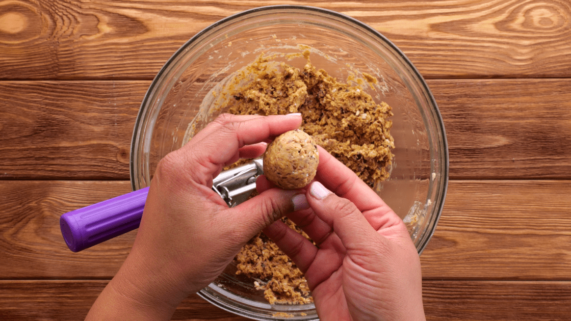 Roll into balls using cookie scoop and hands.