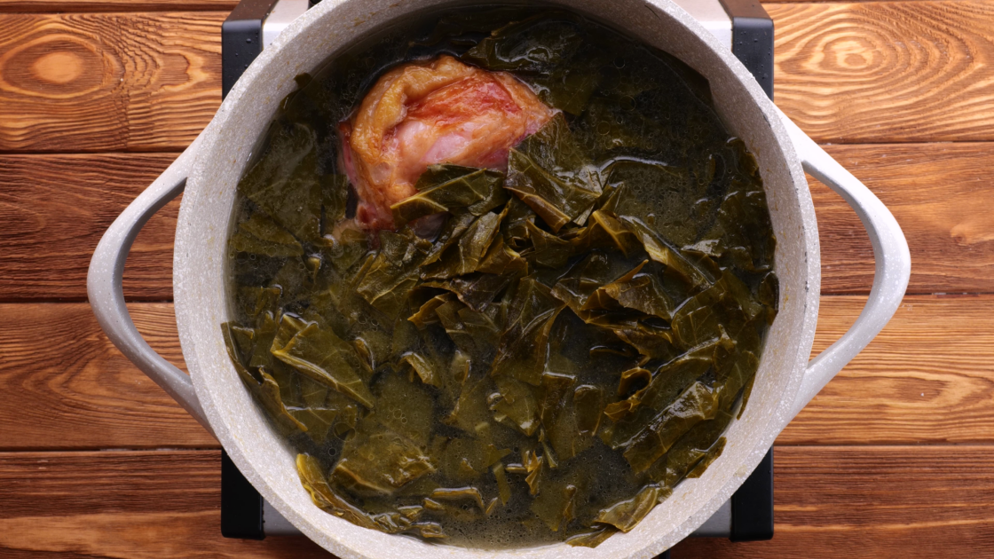 Cooked collard greens.