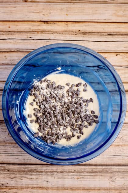 Add choc chips to mixing bowl.