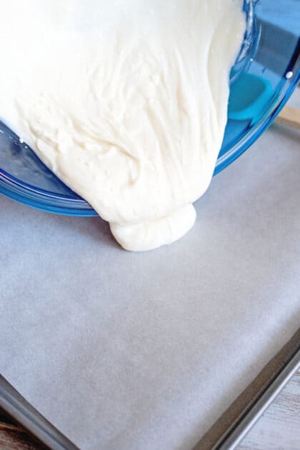 Pour yogurt mixture onto prepared sheet.