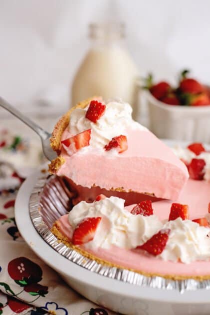 Slice of strawberry jello pie.