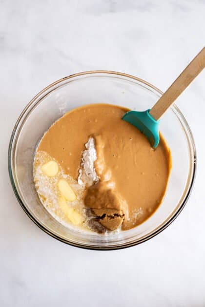 Melted ingredients in mixing bowl.