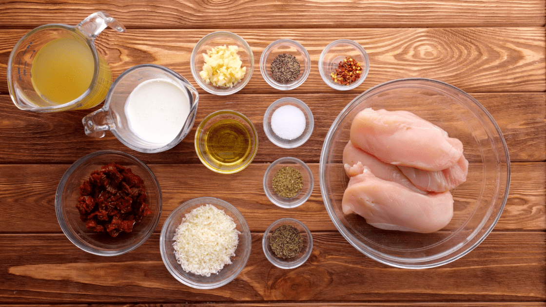 Recipe ingredients for marry me chicken recipe.