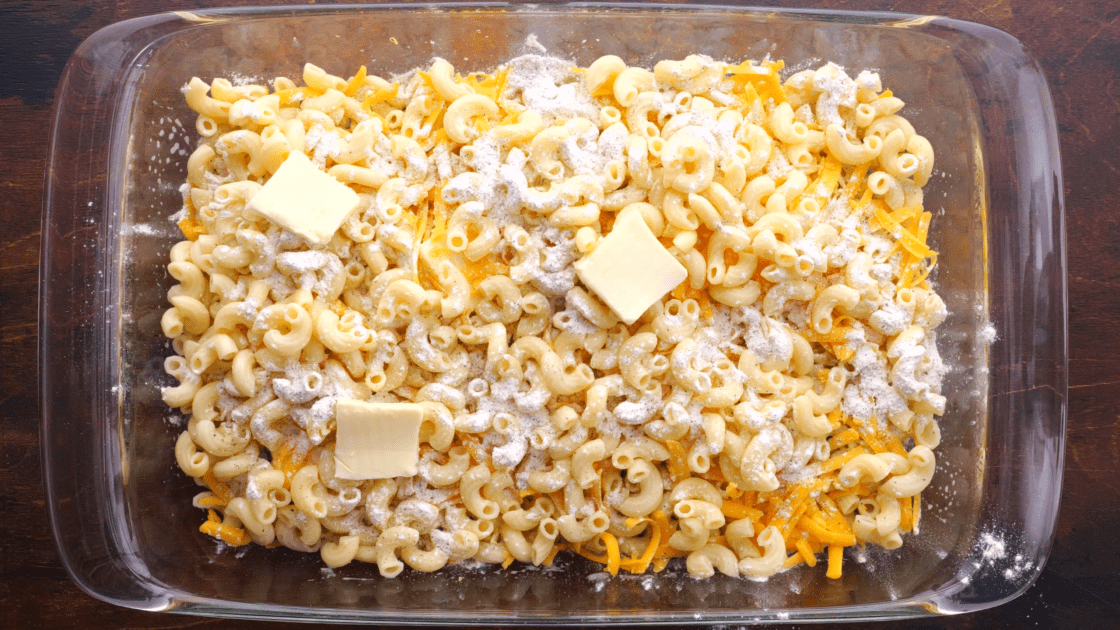 Repeat layering process to make oven-baked mac and cheese.