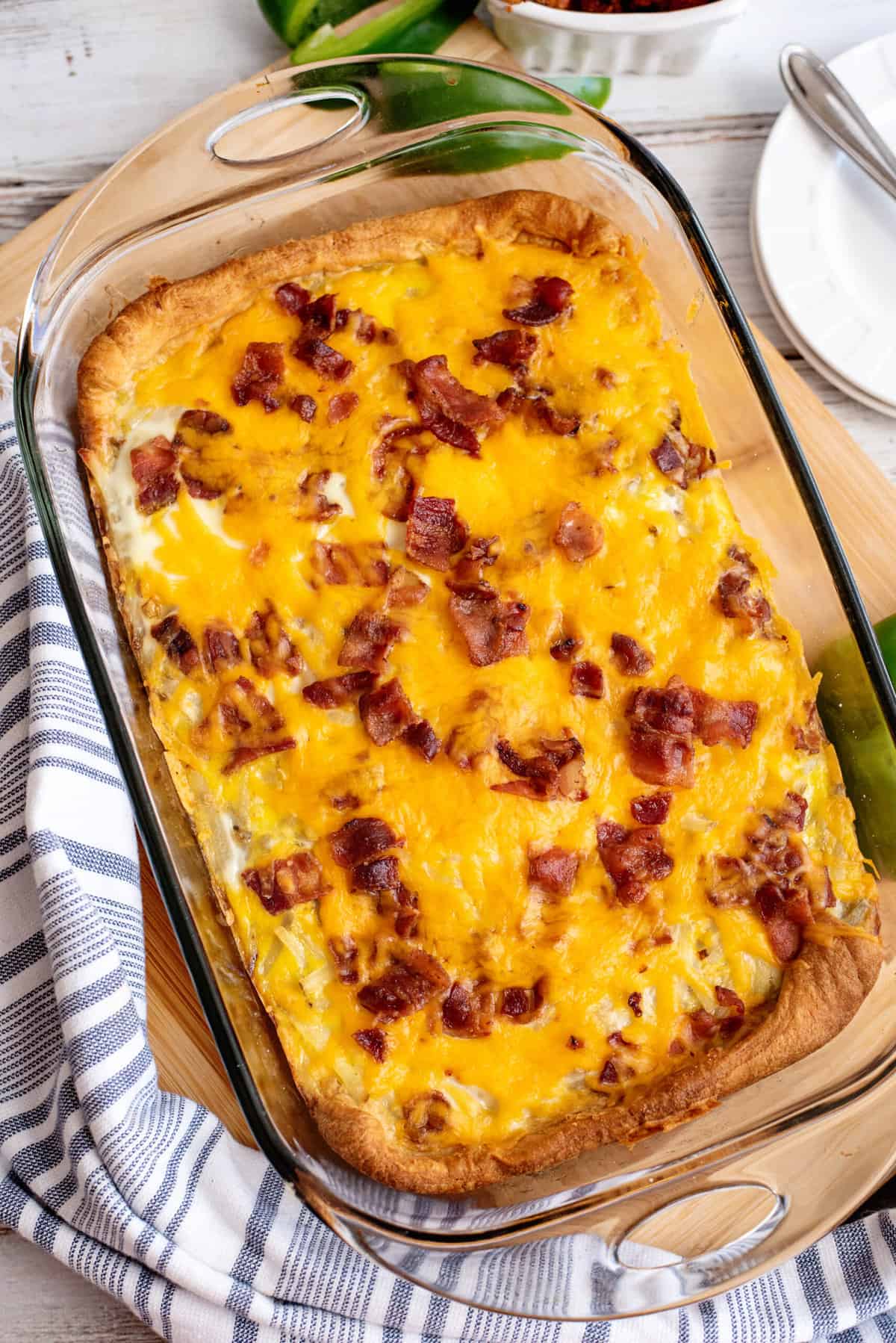 Baked bacon breakfast casserole.