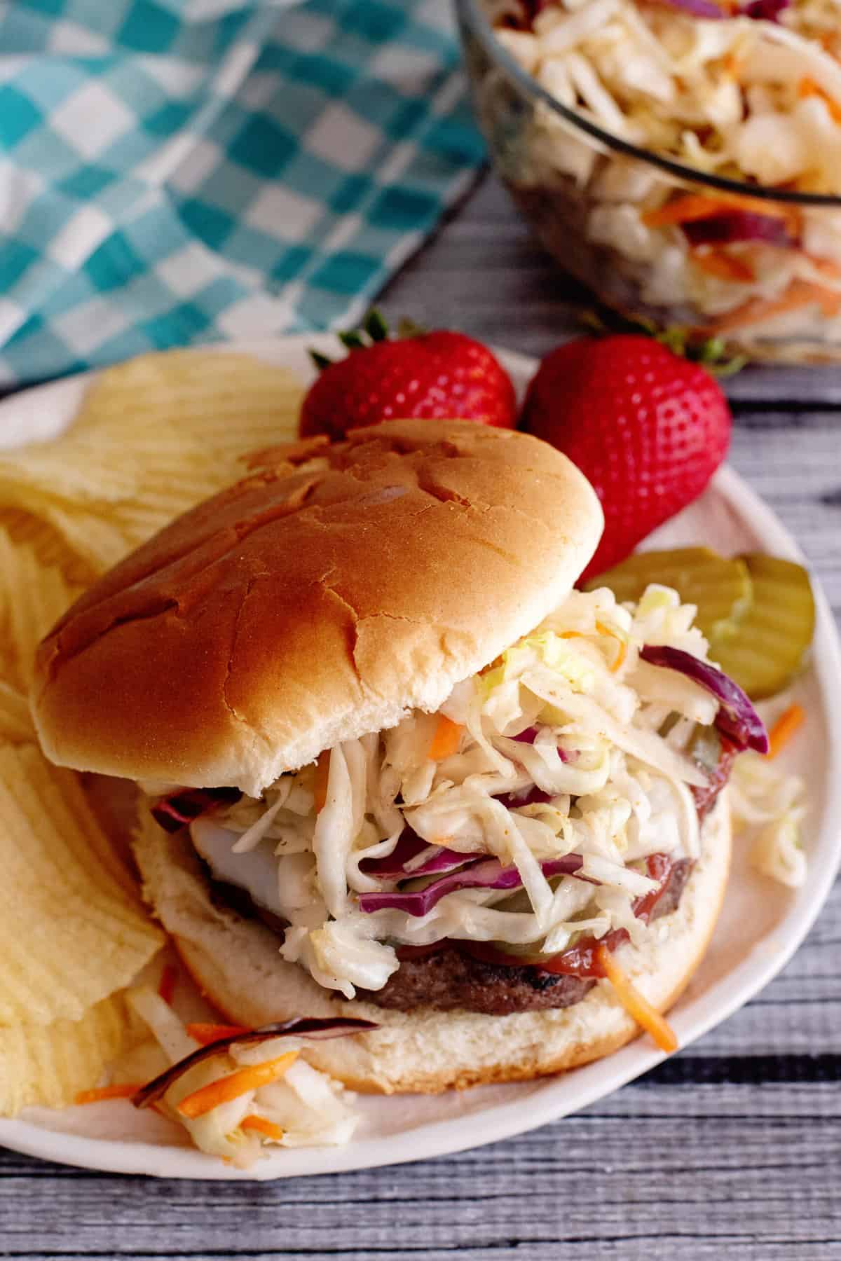 Burger slaw on a burger.