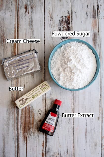 Labeled ingredients for cream cheese icing.