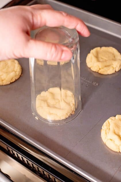 Use a glass to shape baked cookies.