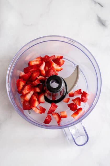 Use food processor to mash strawberries.