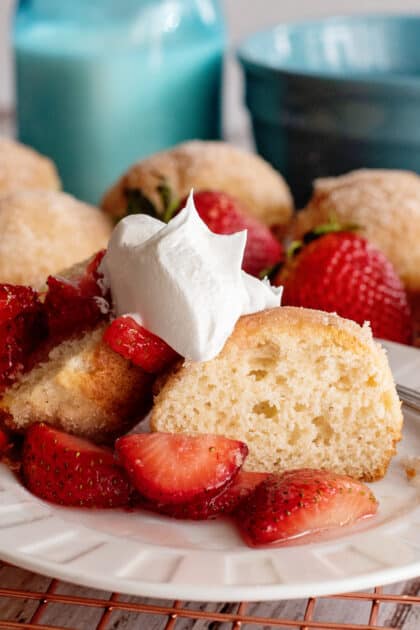 French breakfast puff with strawberries and whipped cream.