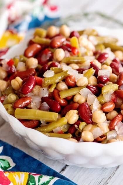 3 bean salad in serving bowl.