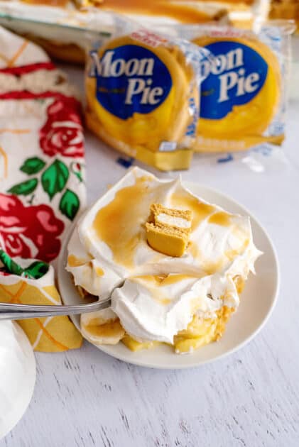 Slice of Moon Pie cake on plate.